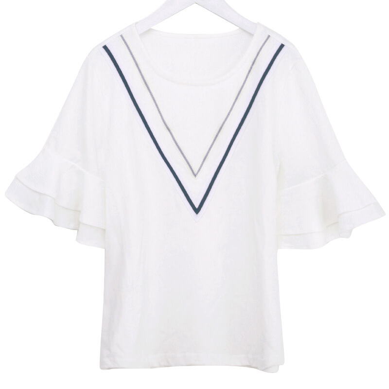 2018夏新款韩版小心机短袖T恤宽松学生喇叭袖体恤衫上衣女装