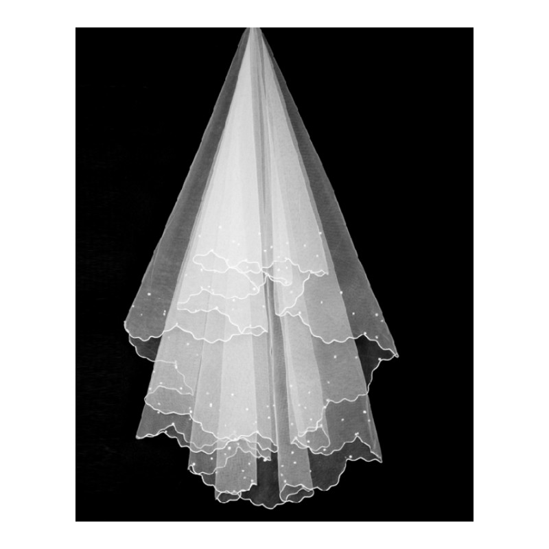 新娘婚纱韩式头纱1.5米婚纱头饰头纱单层粘珍珠新娘面纱白纱短白色135cm-175cm