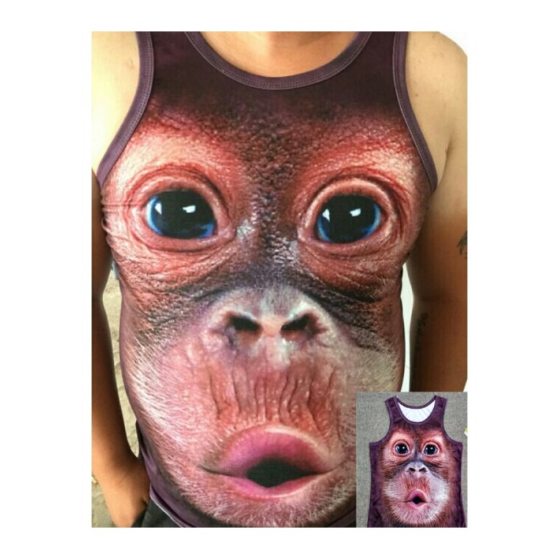 创意潮3D腹肌肉男背心加大码胖笑嘴猩猩个性猴子打底衫表演衣服装