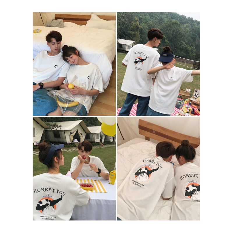 情侣装夏装嘻哈短袖T恤女气质韩范ins风半袖上衣学生宽松情侣班服