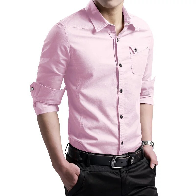 新款男式长袖衬衫韩版男士修身青年男装衬衣军旅风