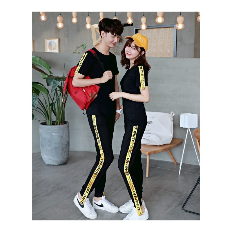 qlz情侣装夏装2018新款韩版短袖T恤气质夏季学院风学生班服套装潮