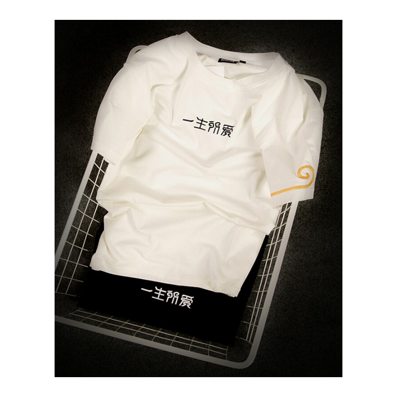 2018短袖T恤男士加肥大码白色男装白色白色(意中人)