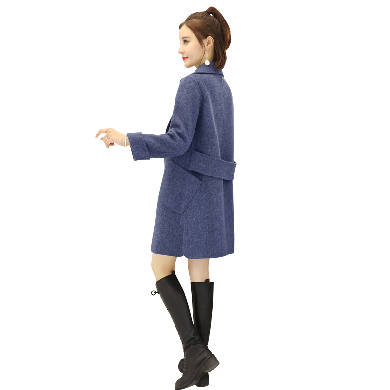 反季2018新款韩版大衣女中长款雾霾蓝毛呢外套宽松显瘦呢大衣