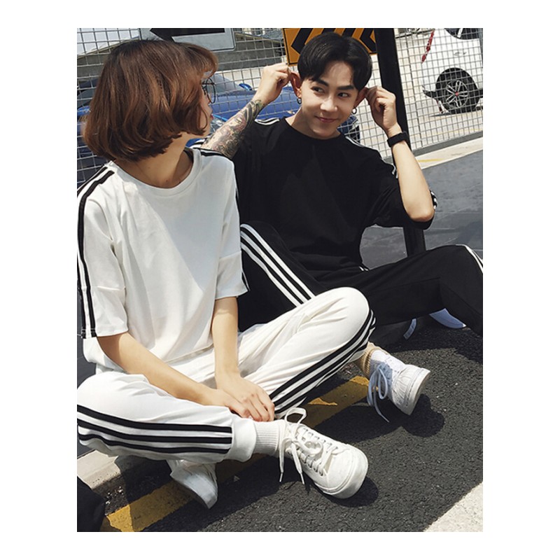 情侣装夏装2018新款韩范半袖宽松短袖T恤男女韩版学生套装班服潮