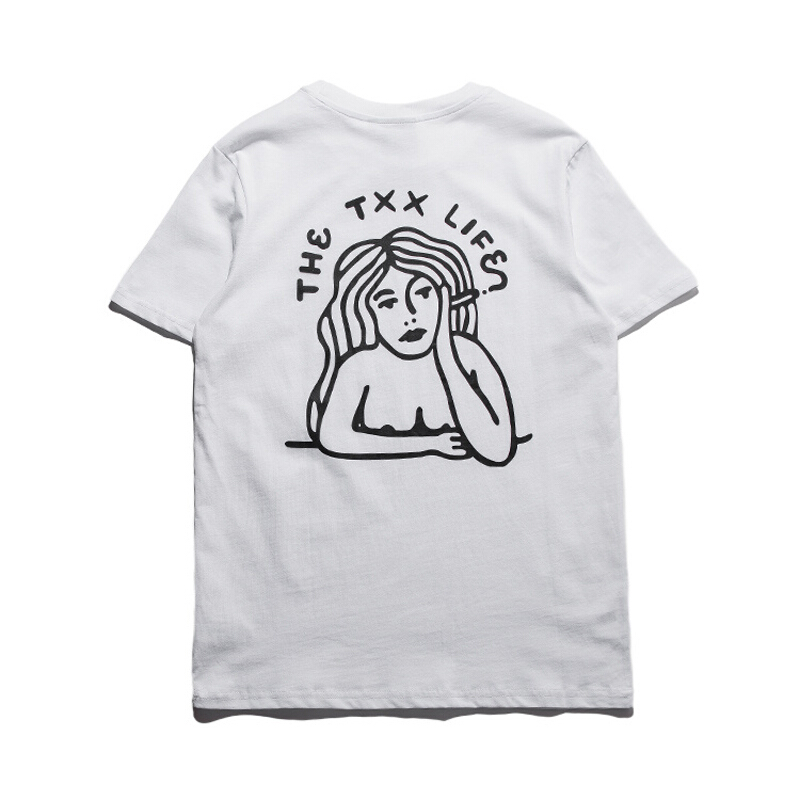 2018新款港风潮牌T恤女bf风白色印花宽松大上衣短袖夏中长款