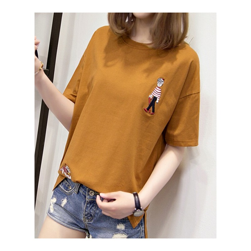 2018夏季韩范短袖T恤女宽松韩版学生卡通刺绣半袖上衣服