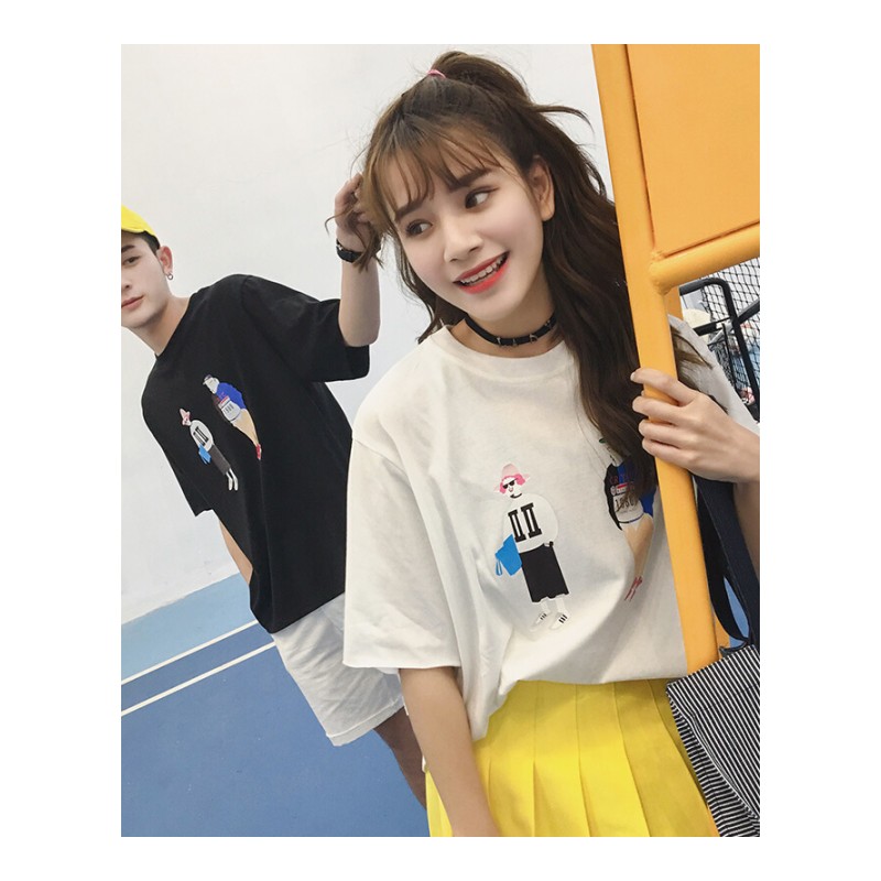 qlz情侣装夏装2018新款印花短袖T恤韩版宽松ins港风学生半袖气质
