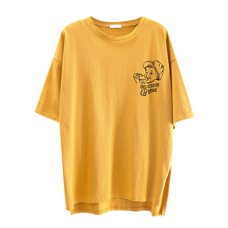 ins同款短袖T恤女中长款2018新款韩范宽松大bf风原宿学生半袖上衣黄色均码