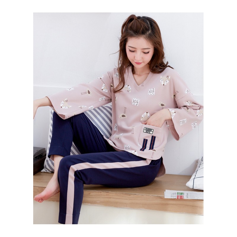 睡衣女秋长袖套装可爱韩版清新学生棉卡通春夏季外穿家居服