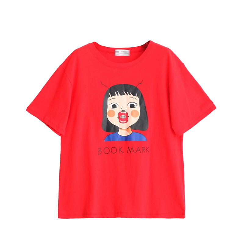 2018春夏季新款女装韩版宽松圆领人物印花短袖上衣学生打底T恤女