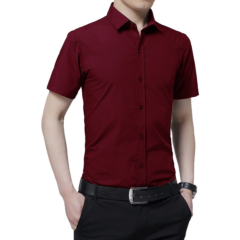 夏季男士短袖衬衫韩版修身纯色青年职业正装黑色衬衣半袖免烫寸衫黑色L120-135斤