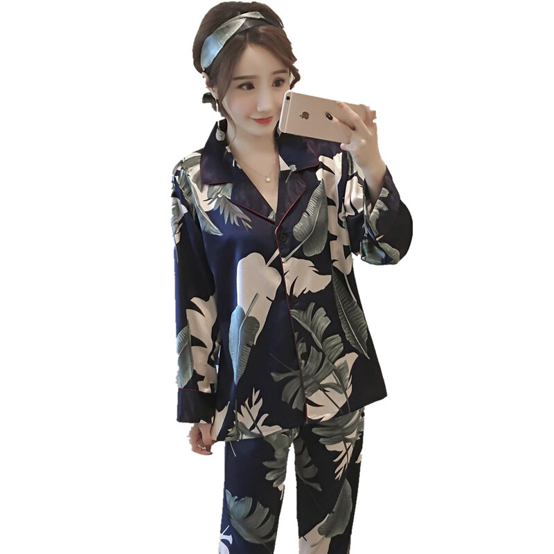 睡衣女夏冰丝绸薄款2018新款潮春秋日式丝质家居服套装可外穿80081#黑色[M码]155-160cm80-100斤