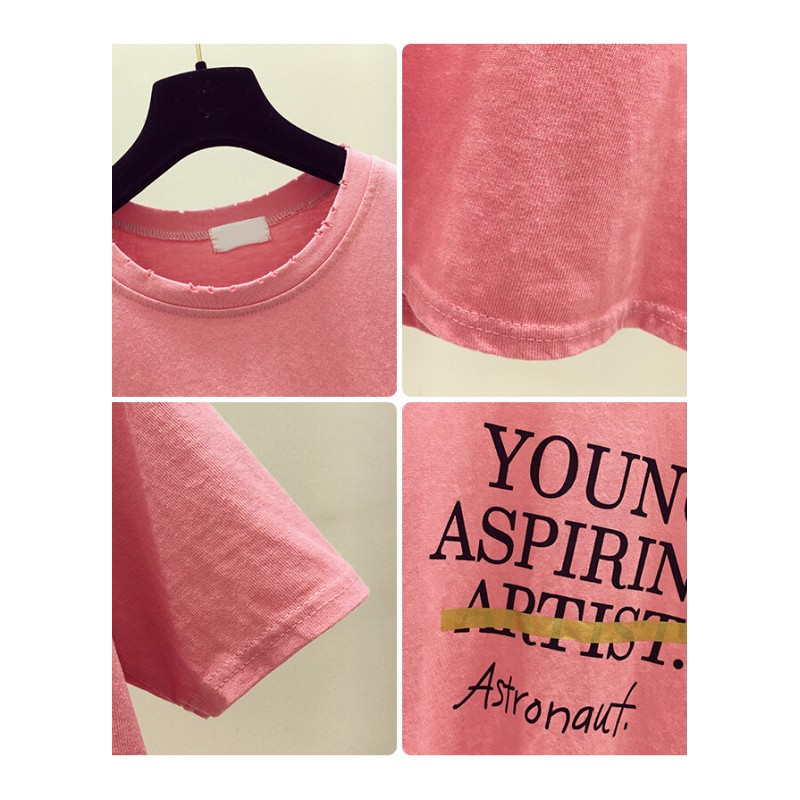 2018春夏季新款印花短袖T恤女韩版宽松打底衫圆领体恤上衣潮白色均码