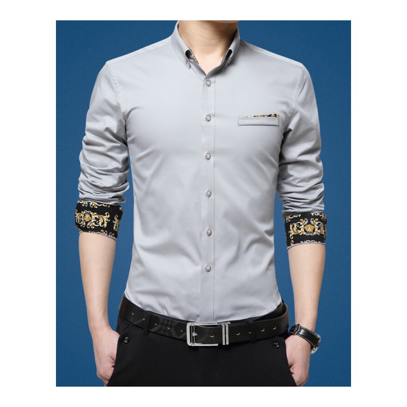春秋季新款男士衬衫长袖修身型韩版青年衬衣夏季薄款黑色M(100-115斤左右)