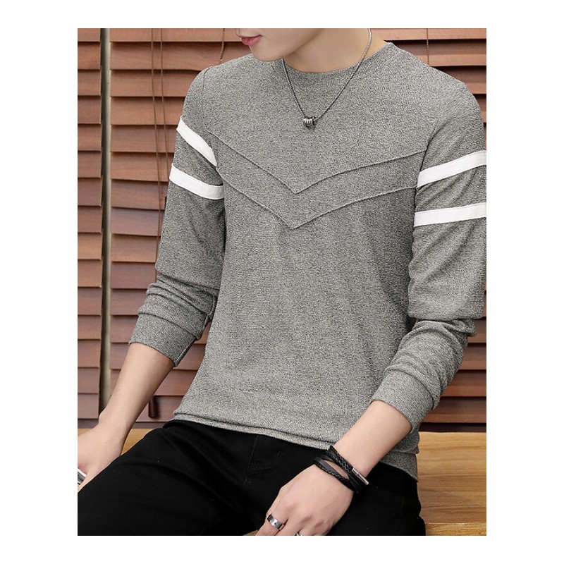 2018新款春秋装休闲男士卫衣运动时尚T恤纯色套头韩版打底潮