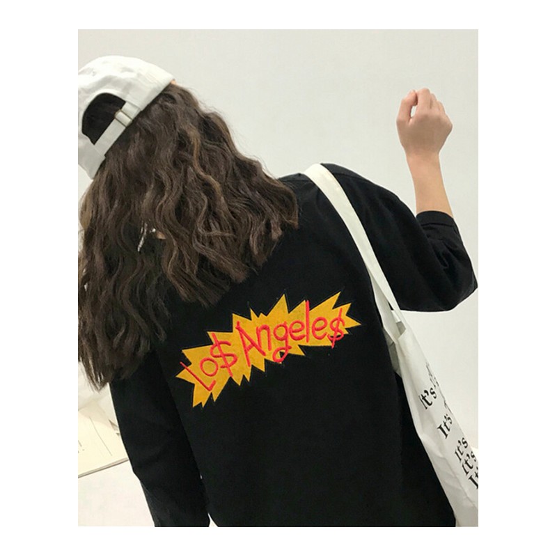 学生半袖女上衣2018夏季韩版原宿bf刺绣短袖T恤潮宽松大码542鹤暗粉色