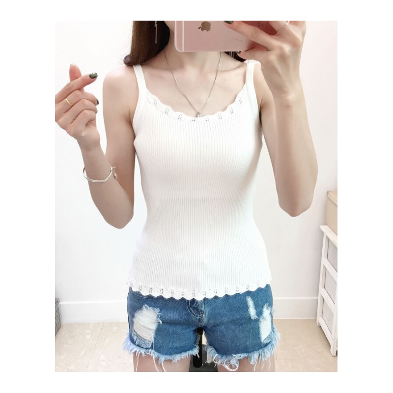 2018春夏针织背心女装夏季韩版时尚百搭修身无袖打底带上衣白色均码