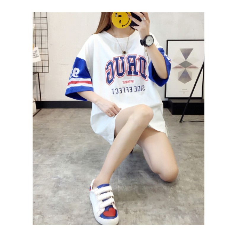 2018春夏季新款韩版大码宽松简约闺蜜装中长款短袖T恤女学生打底