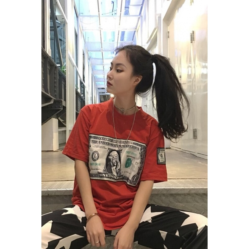 2018春夏新款韩版原宿bf风复古个性印花宽松短袖T恤学生上衣女潮