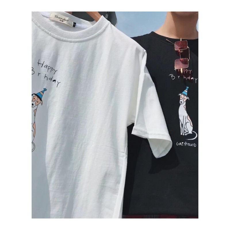 五分袖T恤男韩版情侣bf原宿风短袖中袖宽松学生上衣服5分夏装潮流黄色WL#T55