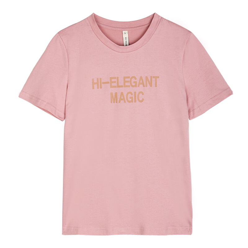 夏季圆领印花T恤女2018新款韩版学生粉色字母短袖上衣潮粉色