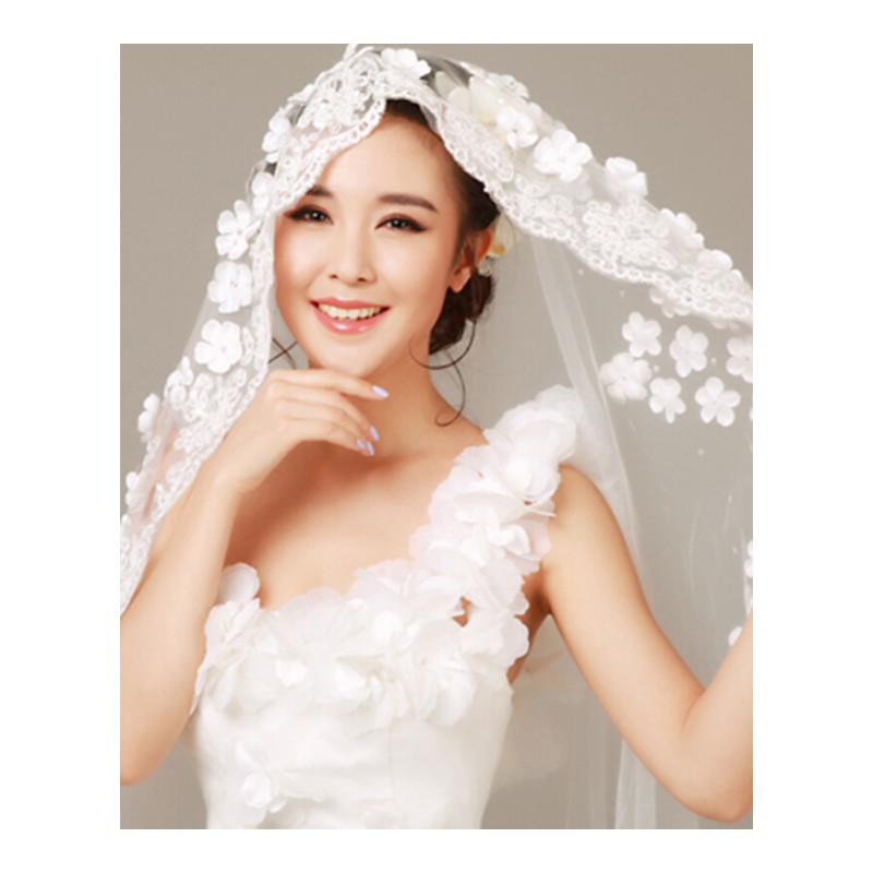 韩式蕾丝花瓣头纱2018新款新娘婚纱礼服配件3米拖尾软头纱