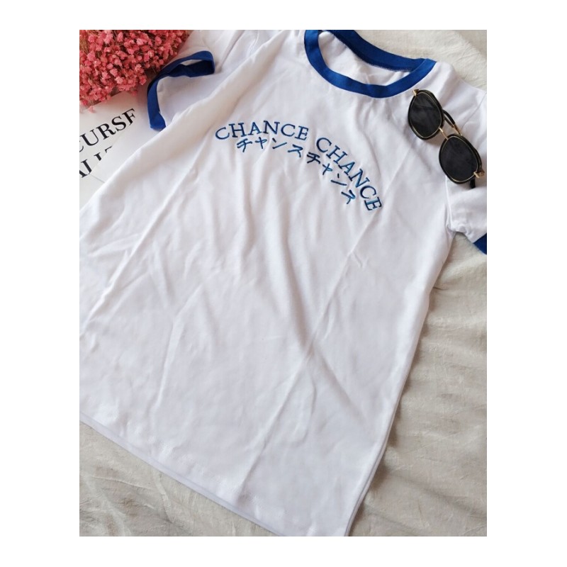 2018春夏装新款少女风韩版字母印花港味短袖T恤学生原宿上衣白色