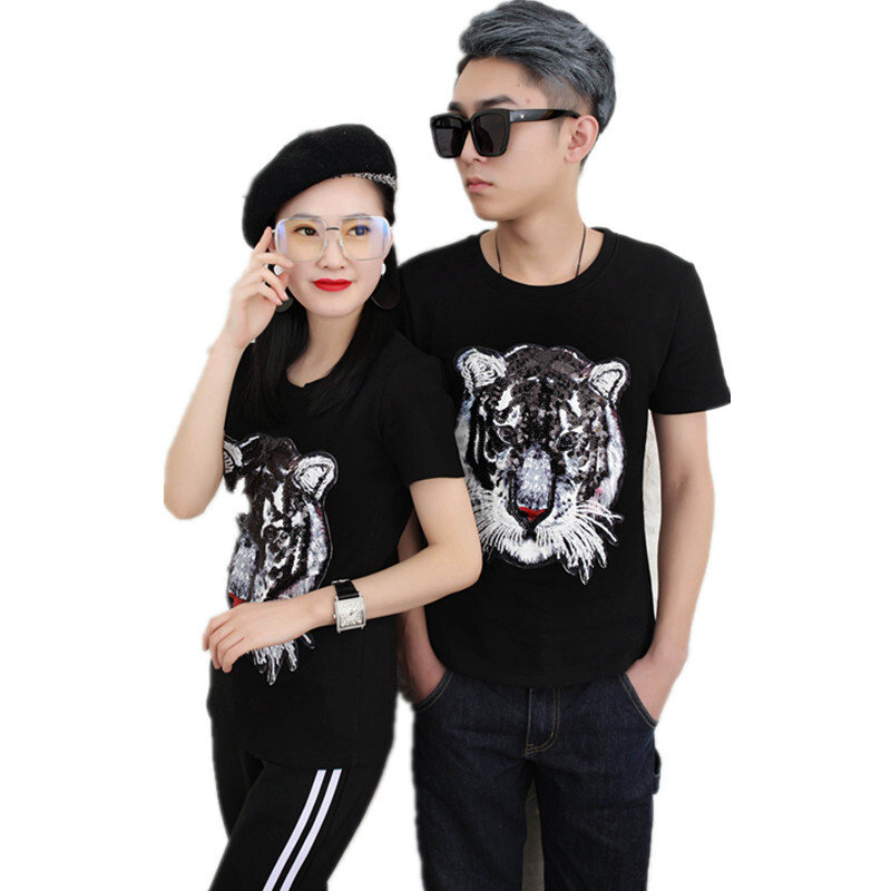 2018春夏季新款韩版半袖女男女情侣老虎图短袖T恤打底衫大码