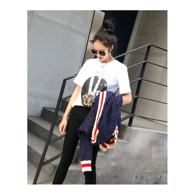 2018夏季新款圆领短袖印花半袖韩版纯白色T恤女潮 白色 均码