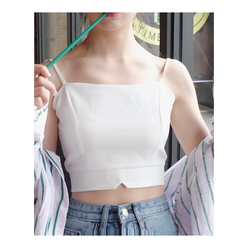 2018夏季新款带小背心韩版纯色性感短款外穿内搭内衣女学生白色均码