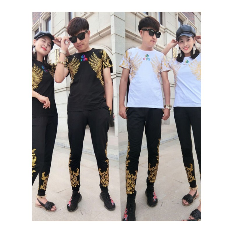 2018新款休闲运动套装男女春夏季韩版社会情侣装短袖T恤两件套潮