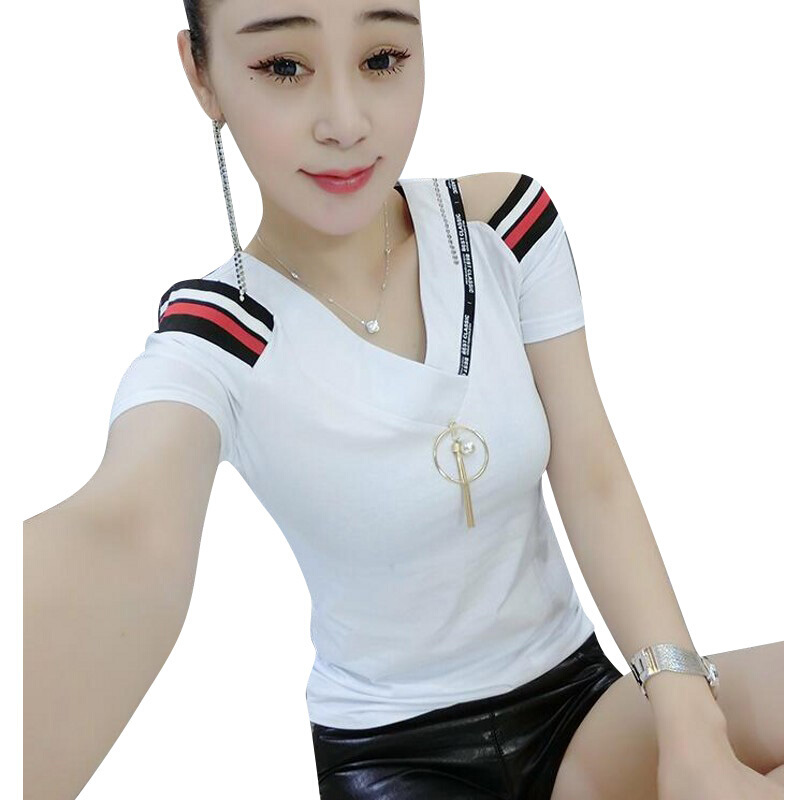 韩版2018夏季新款露肩修身短袖T恤女装上衣学生半袖体恤