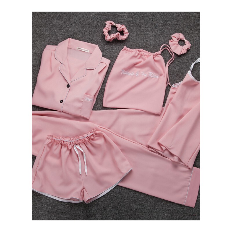 七件套睡衣女春秋夏季性感长袖韩版可外穿家居服7件套装