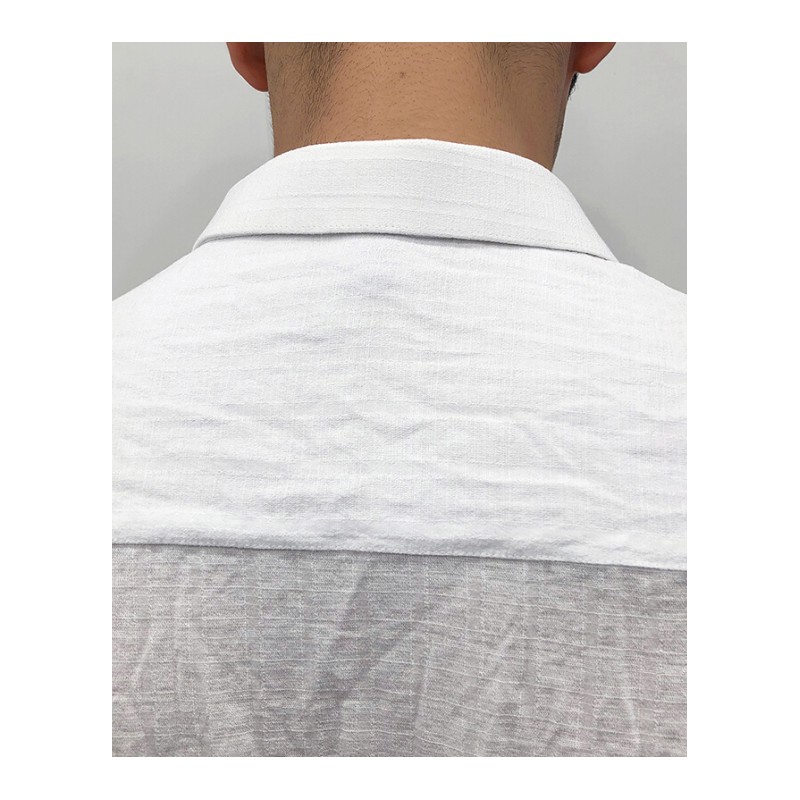 七分袖衬衫男修身夏季薄款短袖韩版潮流帅气百搭男士休闲中袖衬衣白色A款