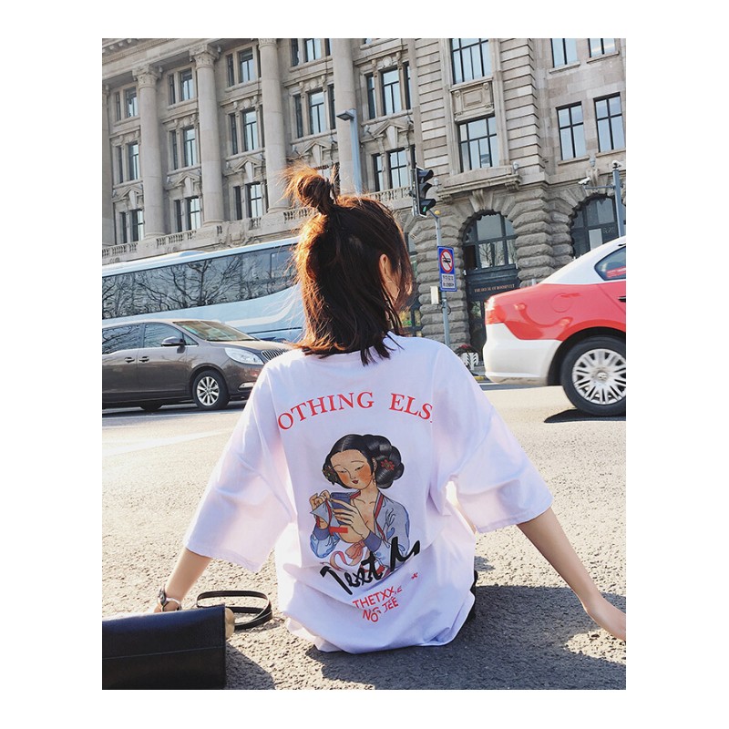 2018韩版新款夏季bf风宽松大码中长款半袖T恤女学生