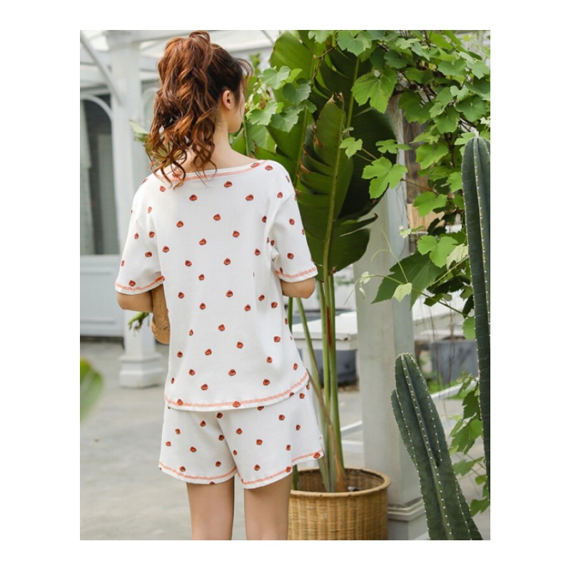 2018韩版睡衣女夏季短袖套头家居服夏天莓甜美可爱学生两件套装jyl白色均码