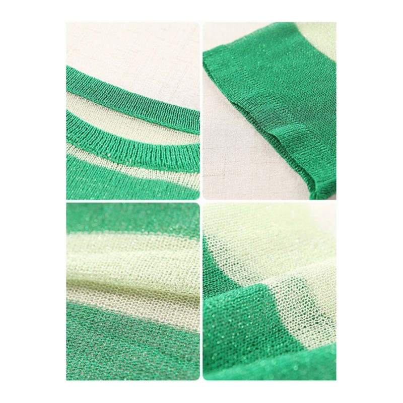 2018夏季宽松套头亮丝彩色条纹针织衫女学生薄款罩衫上衣lm杏色均码