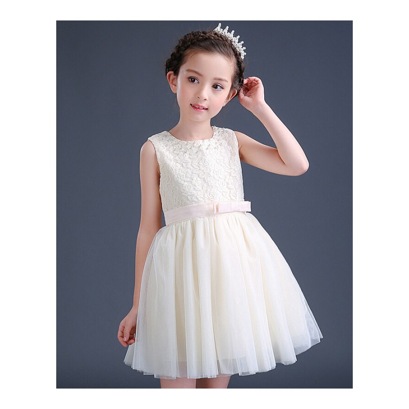 2018夏女童连衣裙六一儿童节钢琴演出礼服舞蹈表演红色公主裙jyl