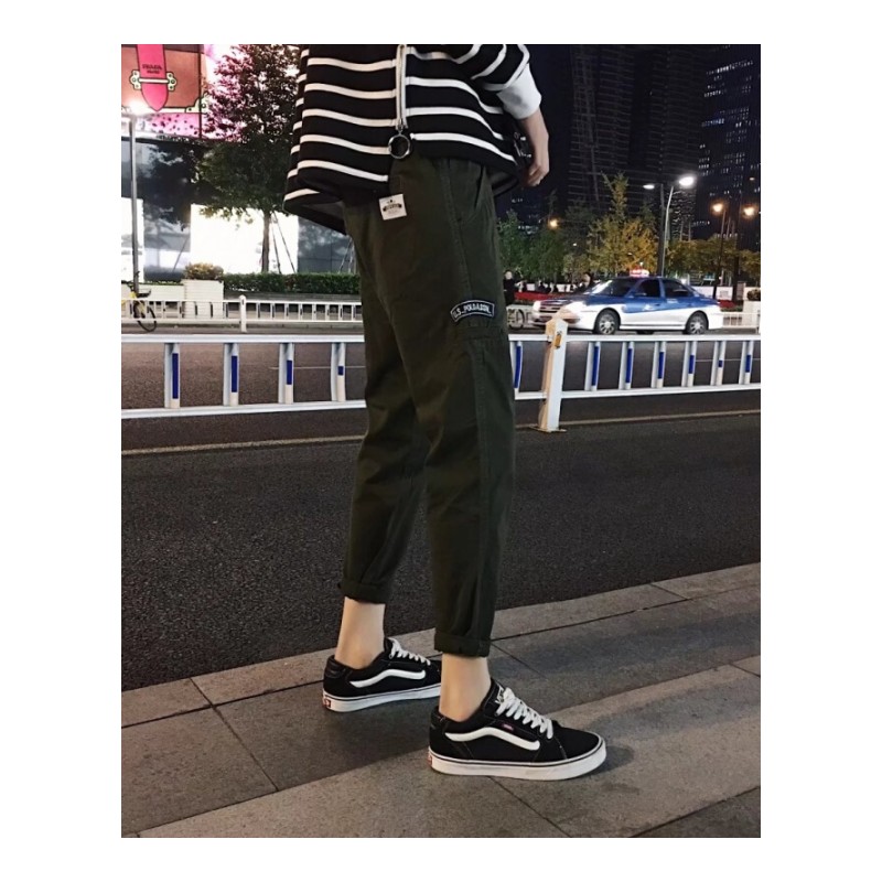 韩版潮流宽松九分裤束脚修身ulzzang原宿风bf学生男小脚裤子lm黑色346