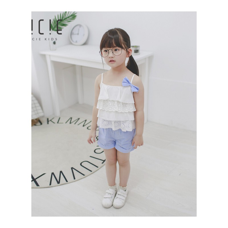 童套装2018夏季韩版女童装一件儿童背心短裤两件套装jyl白色