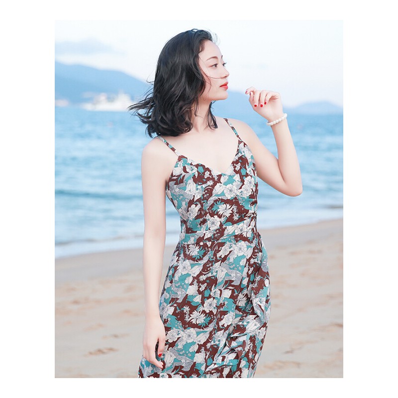 2017夏季新品女装露背中长裙子雪纺连衣裙波西米亚海边度假沙滩裙图片色