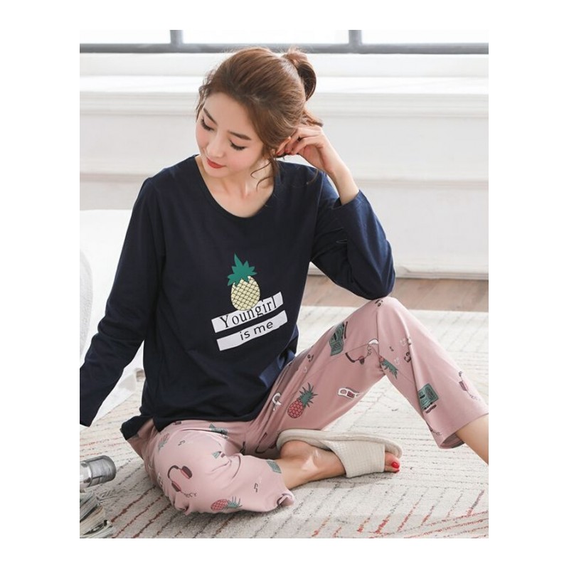 睡衣女秋纯棉长袖卡通韩版加肥加大码200斤胖MM超大号家居服春夏M建议80-100斤
