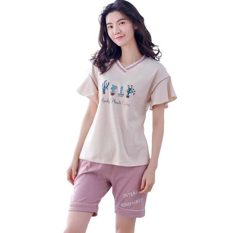睡衣女夏纯棉短袖韩版宽松可爱薄款居家服可外穿少女薄款家居服套