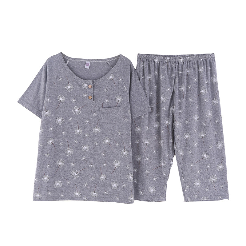 2018夏季中老年睡衣女纯棉短袖薄款200斤胖妈妈特大号家居服套装