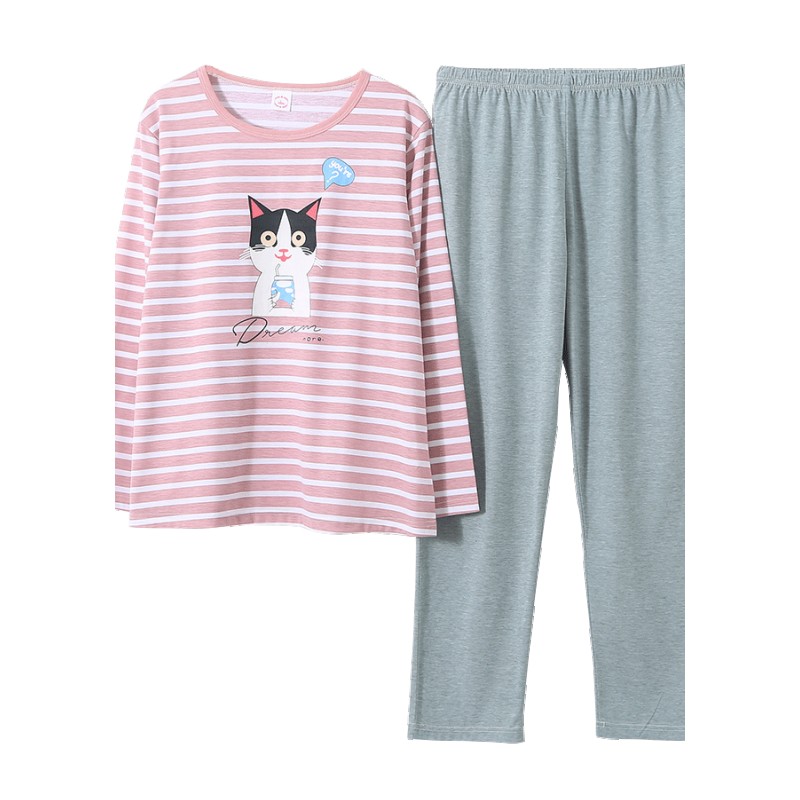 特大号新款秋季胖女孩纯棉睡衣100至220斤宽松女家居服休闲两件套