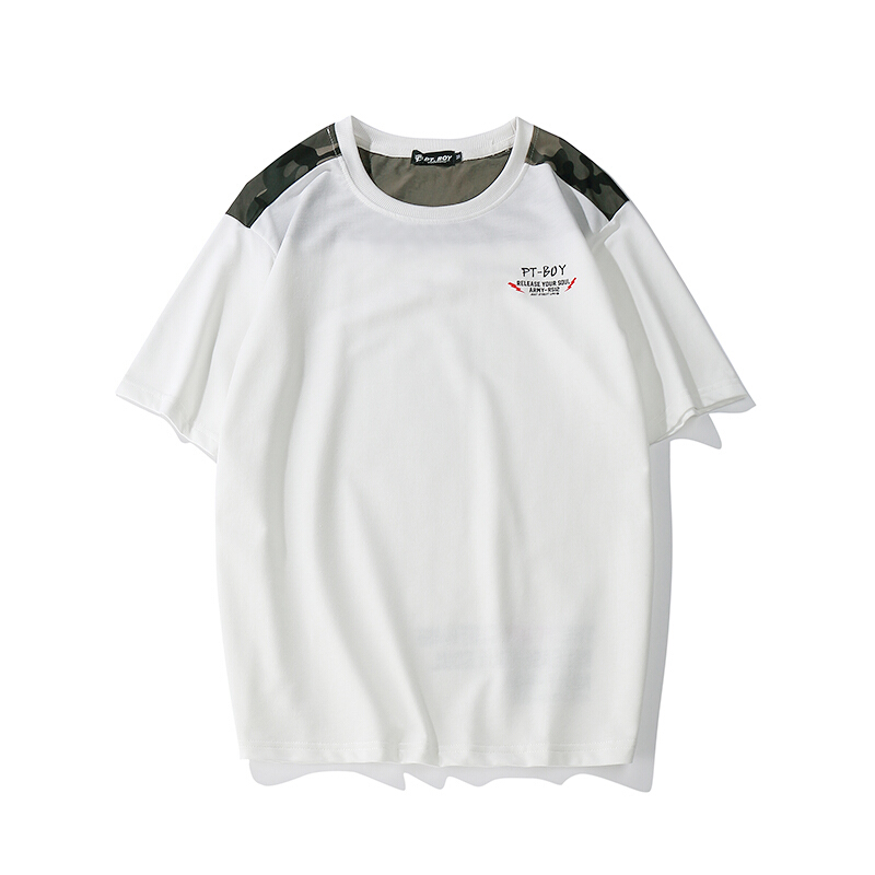 简约拼色圆领宽松半袖T恤 男女情侣bf休闲学生打底衫yy 白色 M