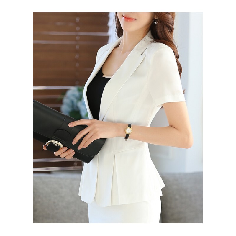 小西装女外套韩版修身2018夏天短袖职业套装白色西服女士夏季薄款yy