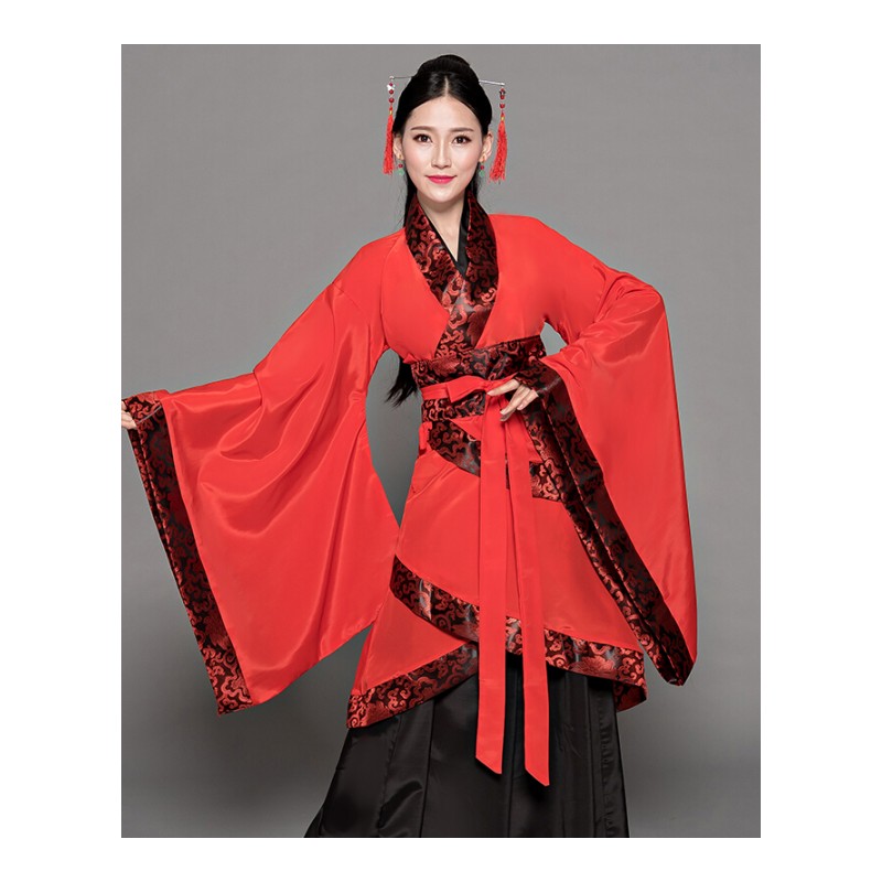 古装服汉元素改良中国风广袖襦裙演出服学生复古礼汉服女套装yy红色
