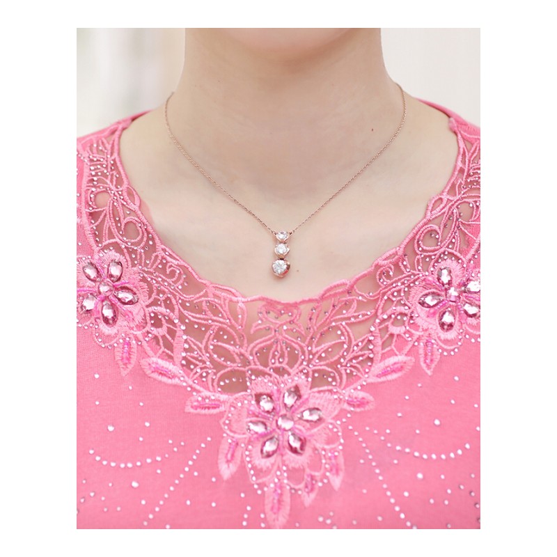 母亲节夏装短袖T恤4050岁妈妈装中老年人妇女薄款冰丝针织衫上衣ljq